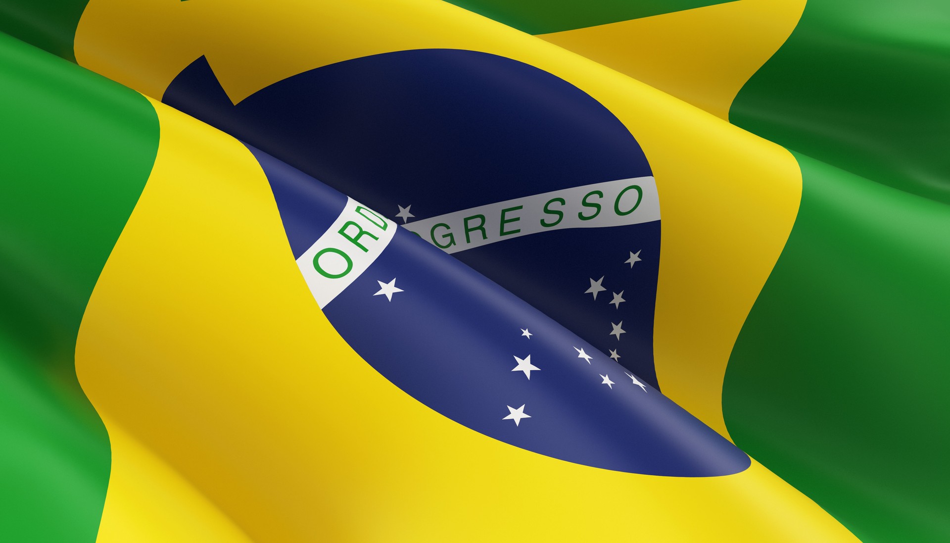 Brazil flag flutters in the wind