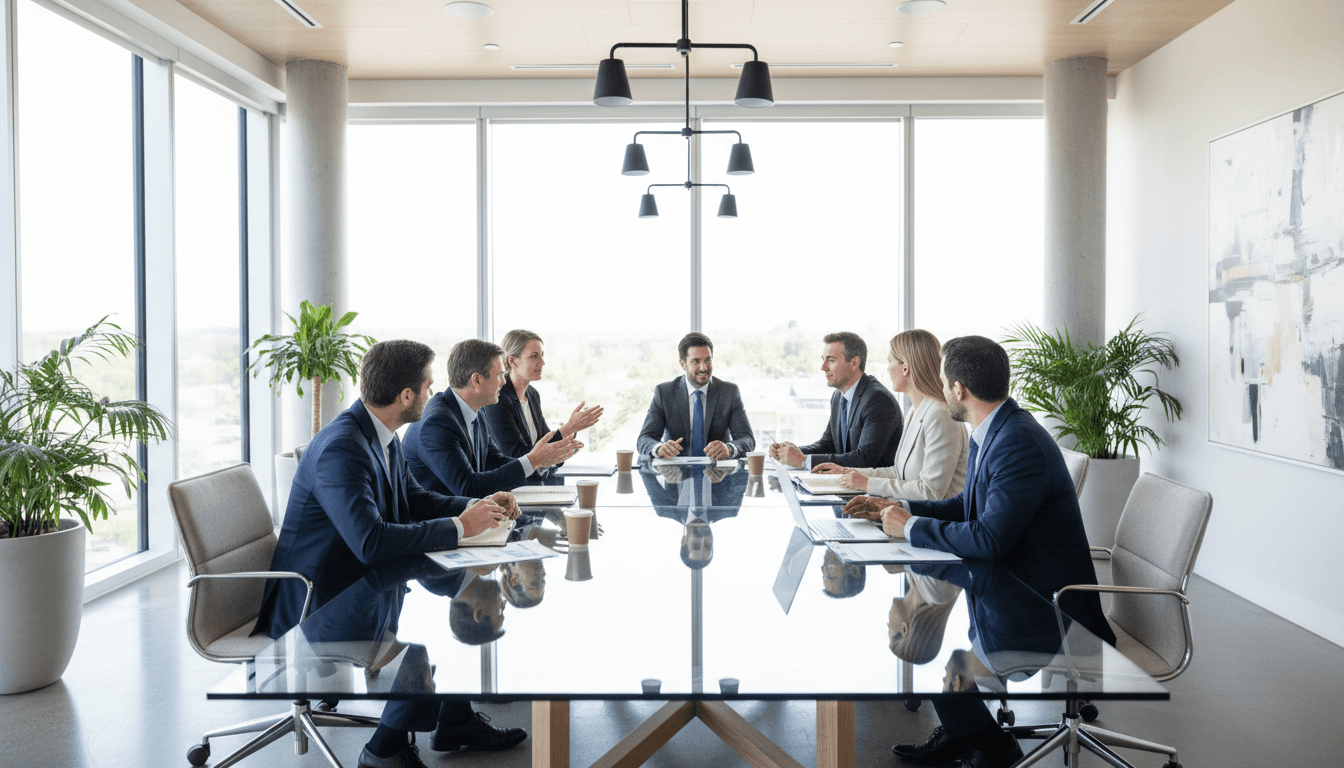 Professional corporate meeting room with natural light and modern design